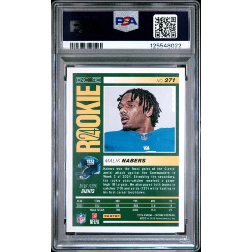 Graded 2024 Panini Encore Malik Nabers #271 Rookie RC Football Card PSA 10 Gem Mint | PSA 10 Gem Mint Graded Rookie Card | vintageantiquesgifts.com
