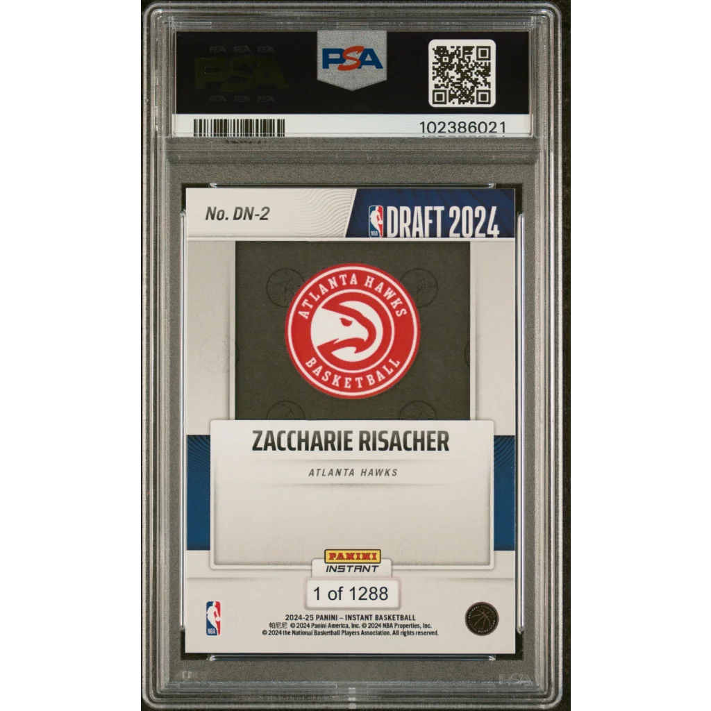Basketball trading card of Zacharie Risacher from 2024 NBA Draft graded PSA 10