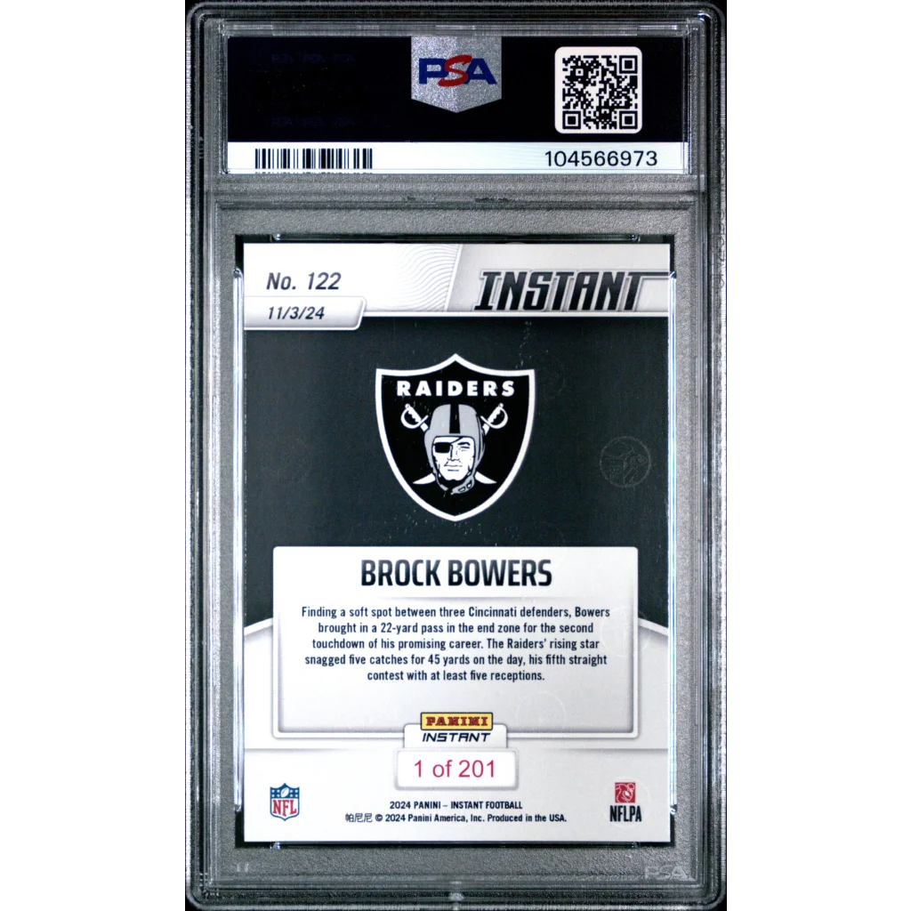 PSA graded Brock Bowers NFL rookie card from Panini Instant by professional sports authenticator