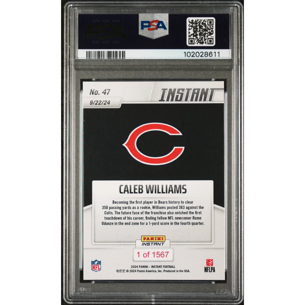 PSA Graded Caleb Williams 2024 Panini Instant Rookie Card football trading card