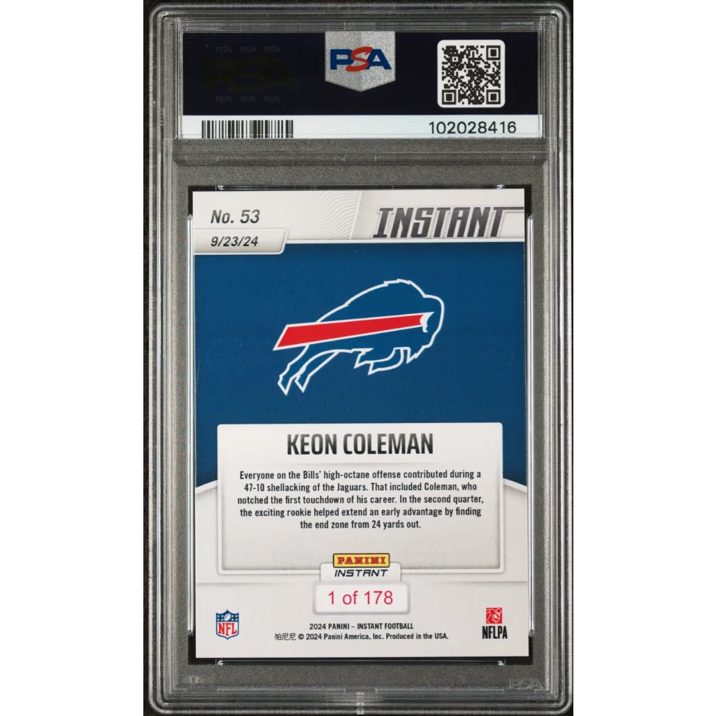 Graded PSA 9 Keon Coleman 2024 Panini Instant NFL Rookie Card football trading card