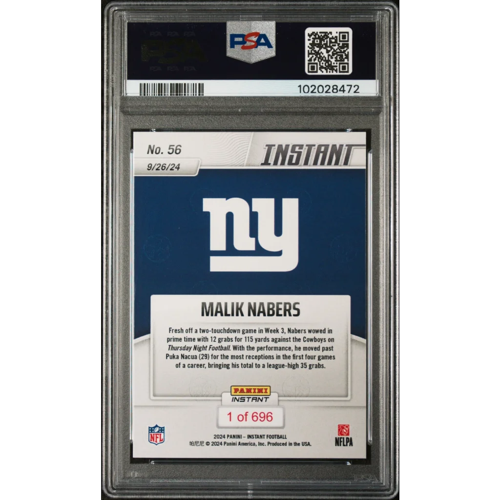 Nfl Malik Nabers Panini Instant NFL rookie card PSA graded football card image