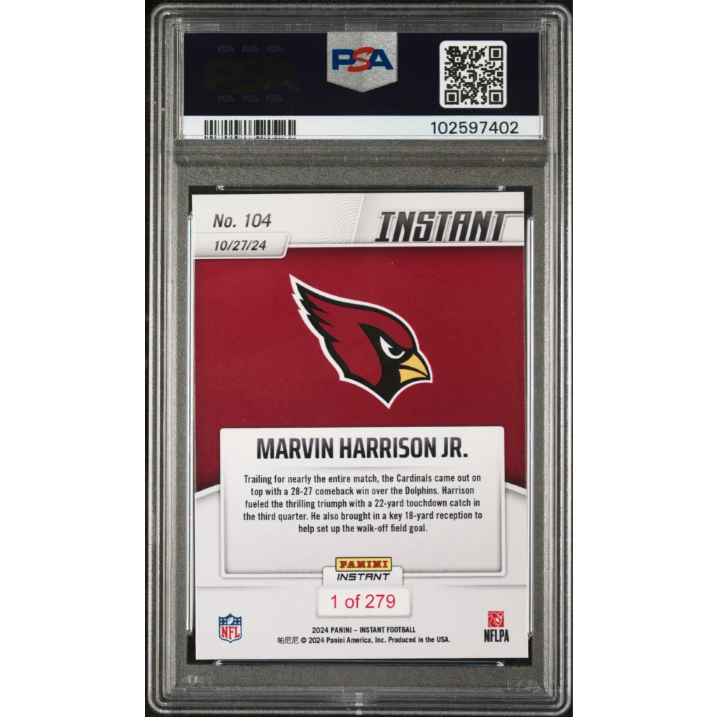 PSA graded Marvin Harrison Jr. 2024 Panini Instant NFL football trading card