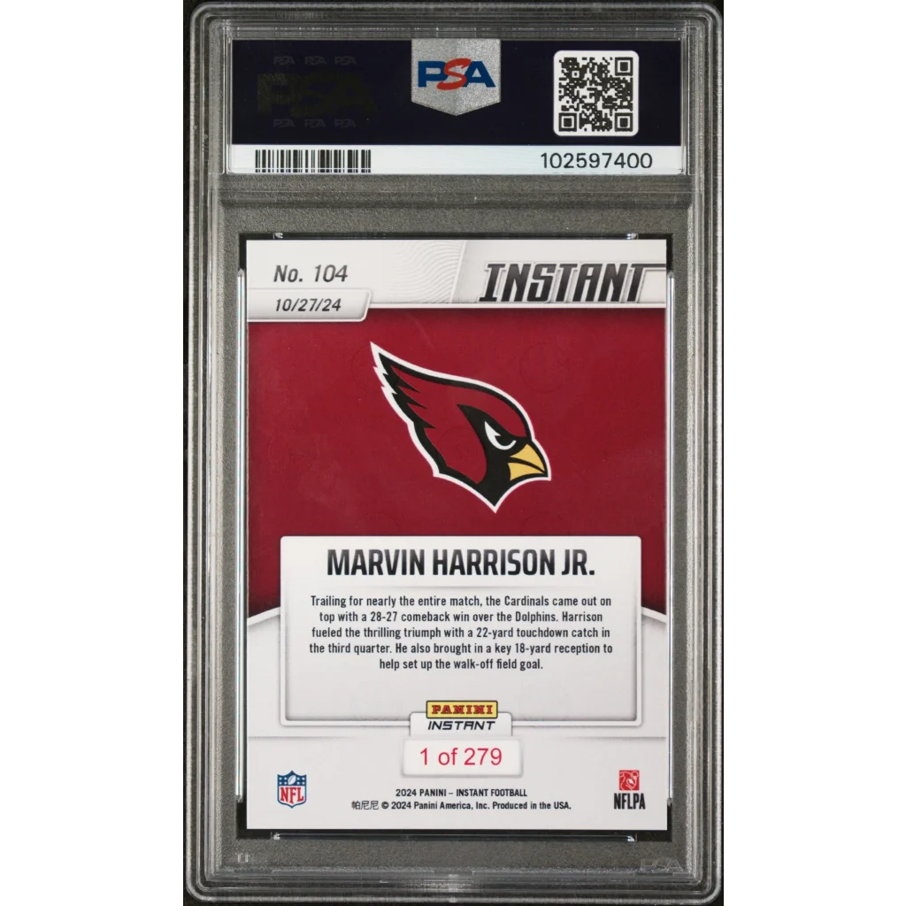 Graded 2024 Panini Instant NFL Marvin Harrison Jr #104 Rookie RC Football Card PSA 9 Mint | PSA 9 Mint Graded Rookie Card | vintageantiquesgifts.com