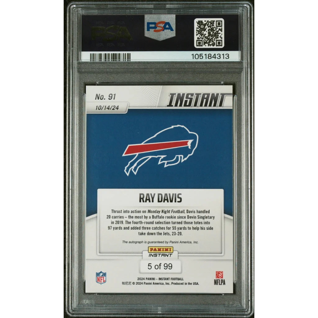 PSA graded Ray Davis autographed football trading card in perfect 10 condition