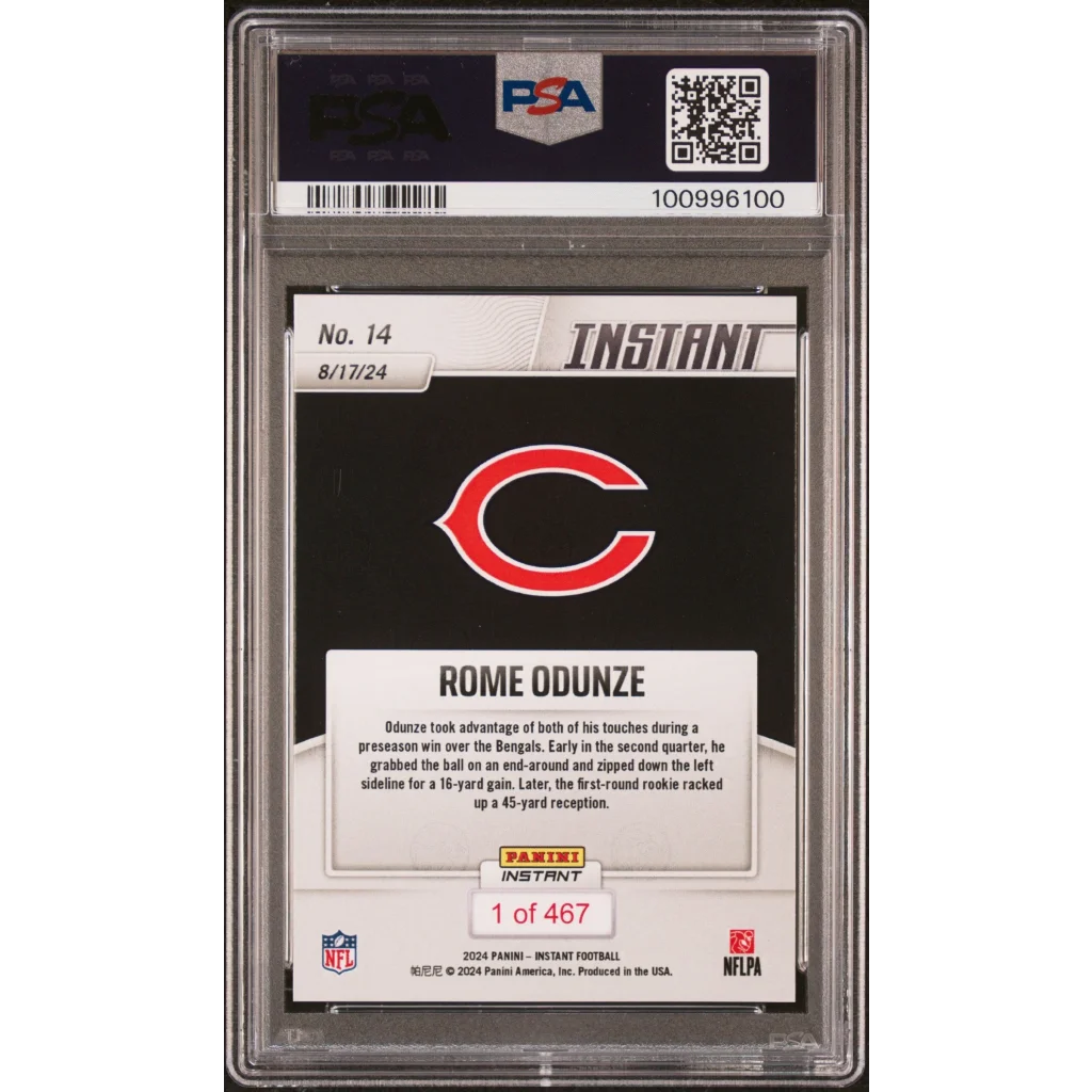 Graded 2024 Panini Instant NFL Rome Odunze #14 Rookie RC Football Card PSA 10 Gem Mint | PSA 10 Gem Mint Graded Rookie Card | vintageantiquesgifts.com