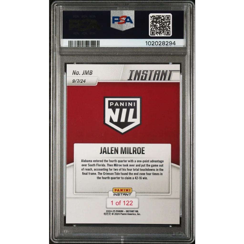 PSA 10 Graded 2024 Panini Instant Jalen Milroe Rookie RC Football Card