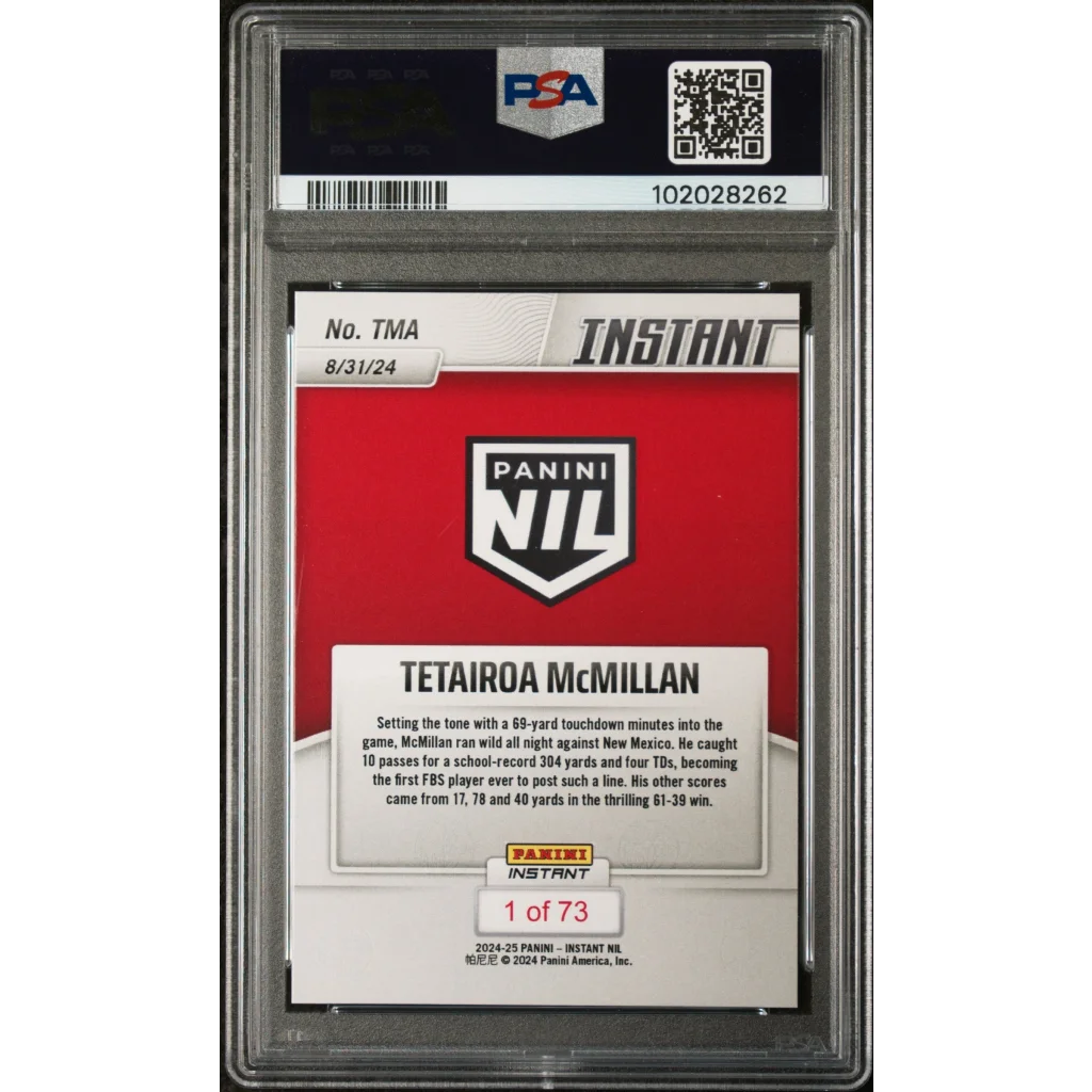 Graded 2024 Panini Instant NIL Tetairoa McMillan #TMA Rookie RC Football Card PSA 10 Gem Mint | PSA 10 Gem Mint Graded Rookie Card | vintageantiquesgifts.com