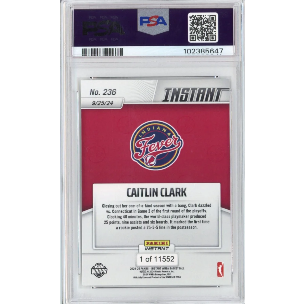 Graded PSA 9 mint Caitlin Clark 2024 Panini Instant WNBA rookie card