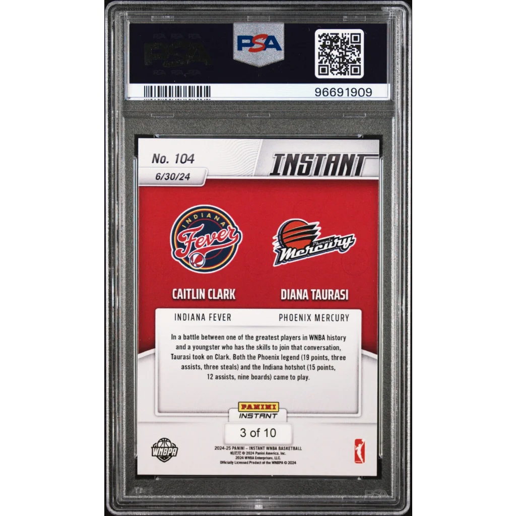 Encased PSA graded Caitlin Clark and Diana Taurasi basketball card for collectors