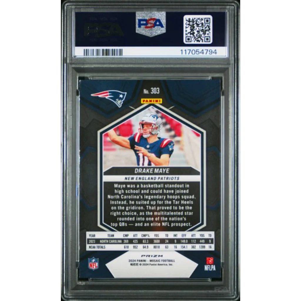 Graded PSA 10 2024 Panini Mosaic Drake Maye #303 Camo Pink Rookie RC Card
