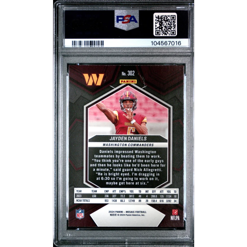 Graded 2024 Panini Mosaic Jayden Daniels #302 Rookie RC Football Card PSA 10 Gem Mint | PSA 10 Gem Mint Graded Rookie Card | vintageantiquesgifts.com