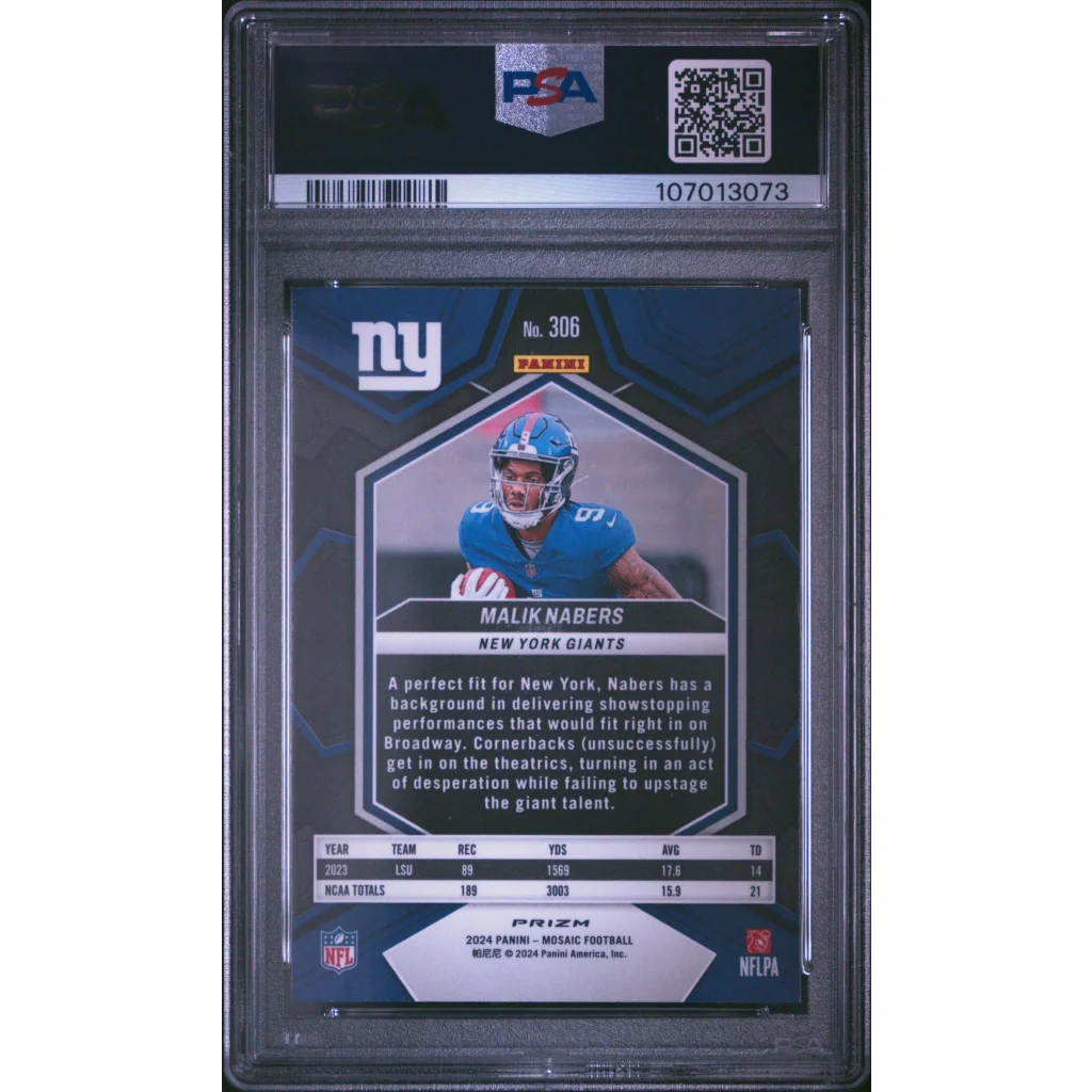 Encapsulated 2024 Panini Prizm Malik Nabers football card PSA graded New York Giants