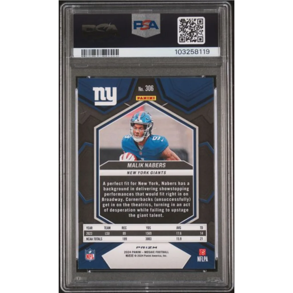 Graded 2024 Panini Mosaic Malik Nabers #306 Reactive Yellow Rookie RC Football Card PSA 10 Gem Mint | PSA 10 Gem Mint Graded Rookie Card | vintageantiquesgifts.com