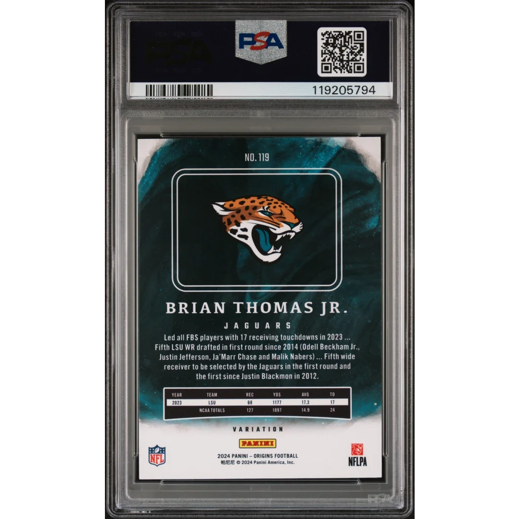 Graded 2024 Panini Origins Brian Thomas Jr #119 Variation Rookie RC Football Card PSA 10 Gem Mint | PSA 10 Gem Mint Graded Rookie Card | vintageantiquesgifts.com