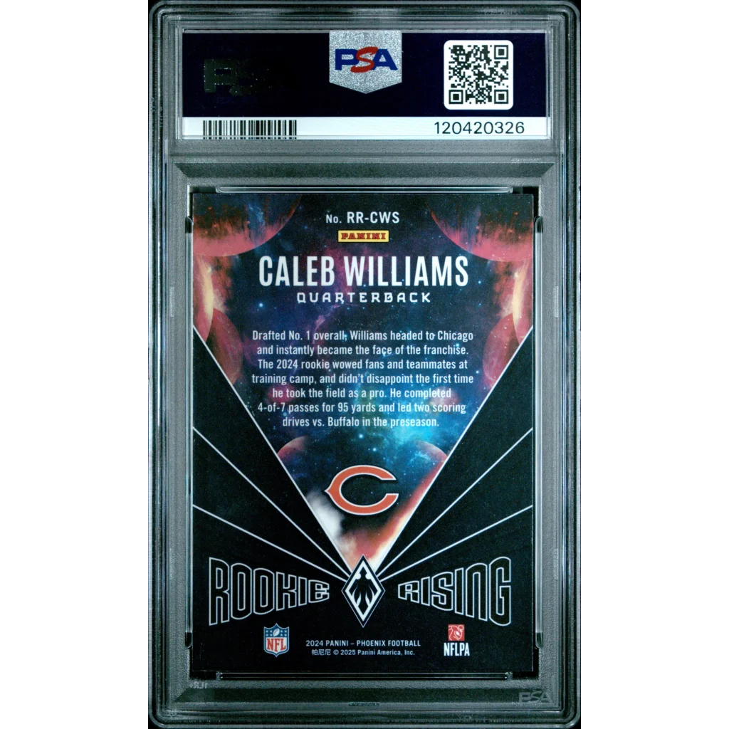 Graded 2024 Panini Phoenix Caleb Williams #RRCWS Rookie Rising Purple Rookie RC Football Card PSA 10 Gem Mint