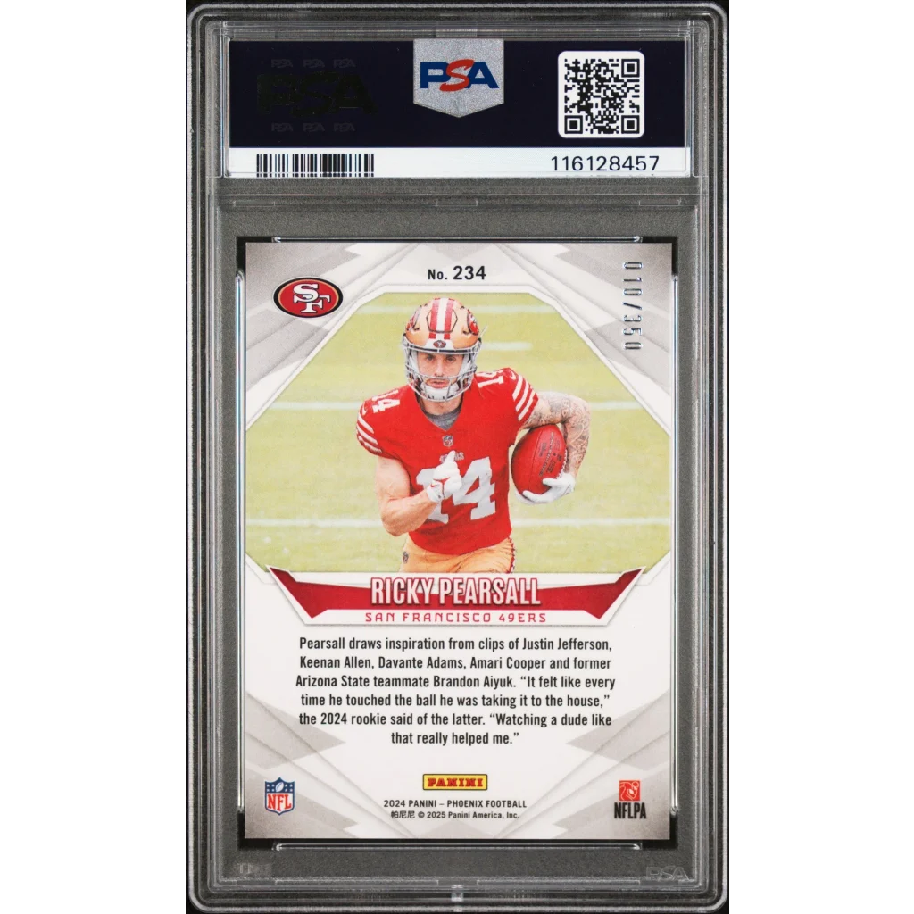 Graded 2024 Panini Phoenix Ricky Pearsall #234 Fire Burst /350 Rookie RC Football Card PSA 10 Gem Mint