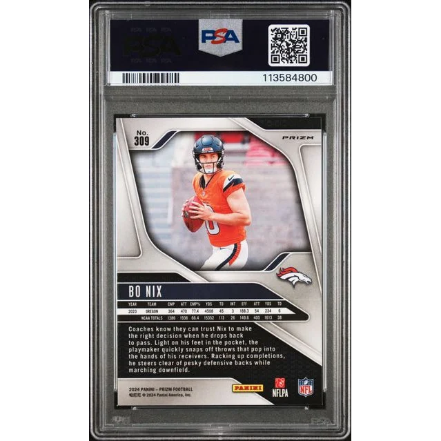 Graded 2024 Panini Prizm Bo Nix #309 Green Wave Rookie RC Football Card PSA 10 Gem Mint