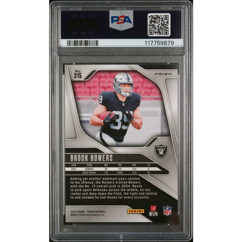 Graded 2024 Panini Prizm Brock Bowers #315 Green Wave Rookie RC Football Card PSA 10 Gem Mint