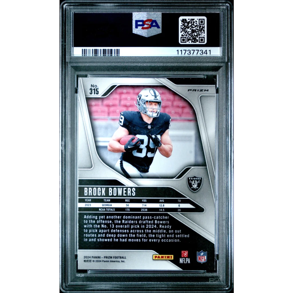 Graded 2024 Panini Prizm Brock Bowers #315 Lazer Prizm Rookie RC Football Card PSA 10 Gem Mint