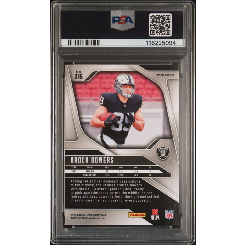 Graded 2024 Panini Prizm Brock Bowers #315 Neon Green Pulsar Rookie RC Football Card PSA 10 Gem Mint