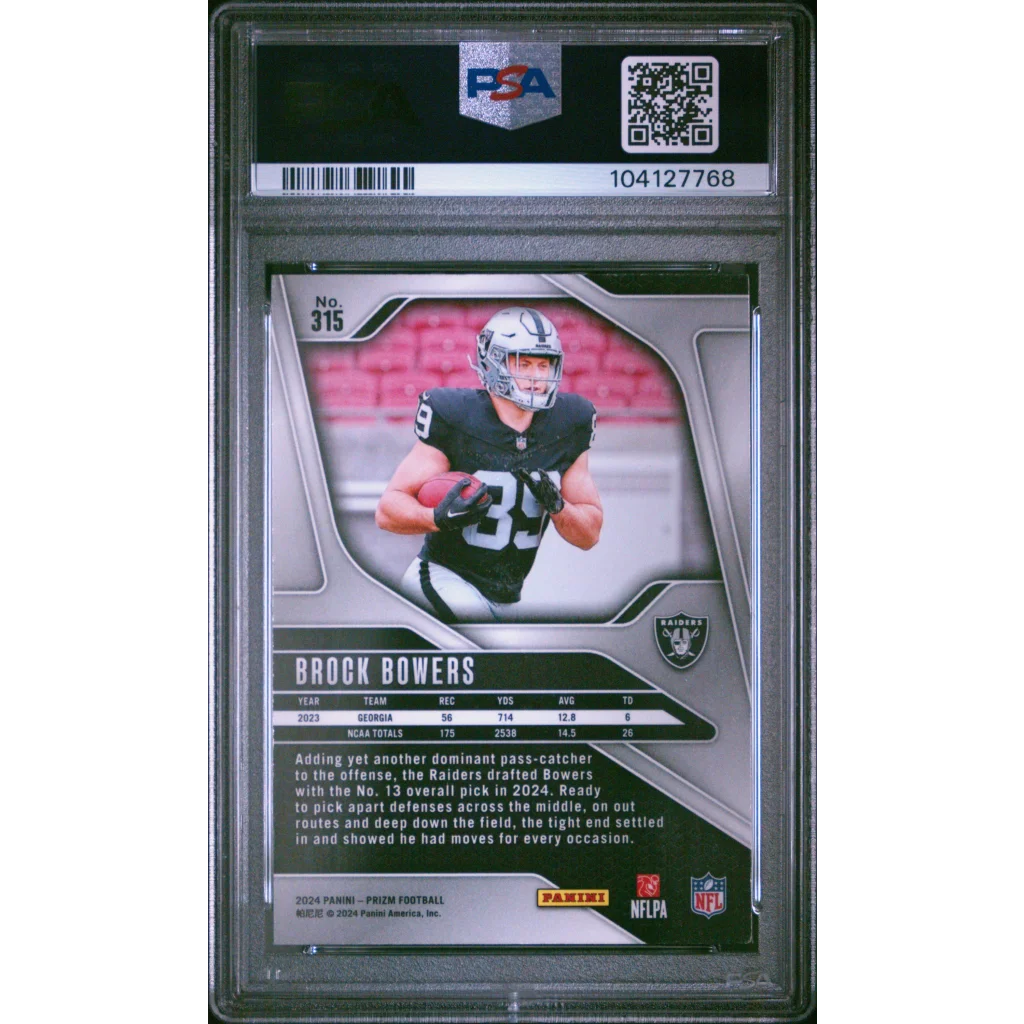 Graded PSA 10 2024 Panini Prizm Brock Bowers #315 Raiders RC card
