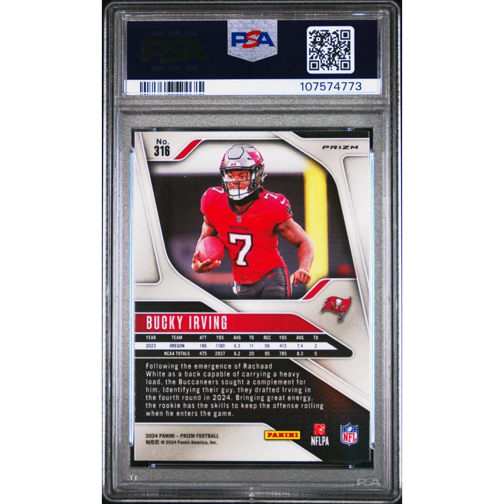 PSA graded Bucky Irving football card Prizm Rookie Card Gem Mint for sports fans