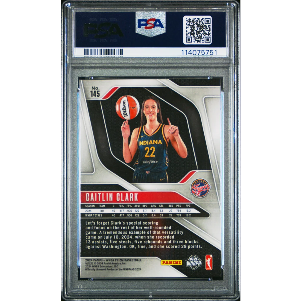 Graded 2024 Panini Prizm Caitlin Clark #145 Rookie RC Basketball Card PSA 9 Mint