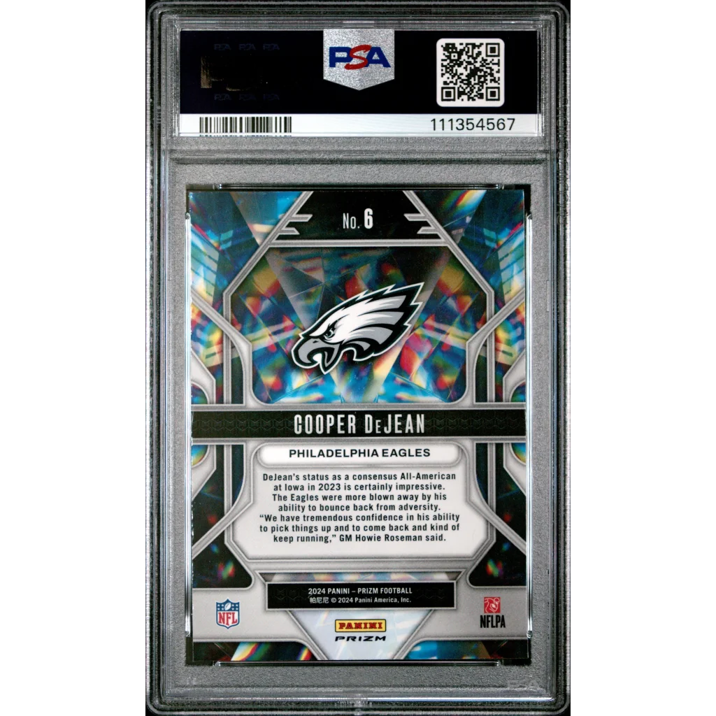 Graded 2024 Panini Prizm Cooper DeJean #6 Prizmatic Green Ice Rookie RC Football Card PSA 10 Gem Mint | PSA 10 Gem Mint Graded Rookie Card | vintageantiquesgifts.com
