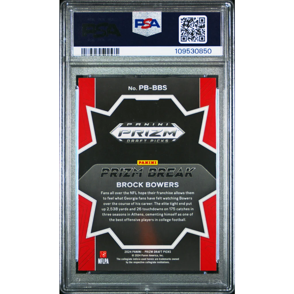 Graded Brock Bowers 2024 Prizm Draft Picks Football Card in PSA case