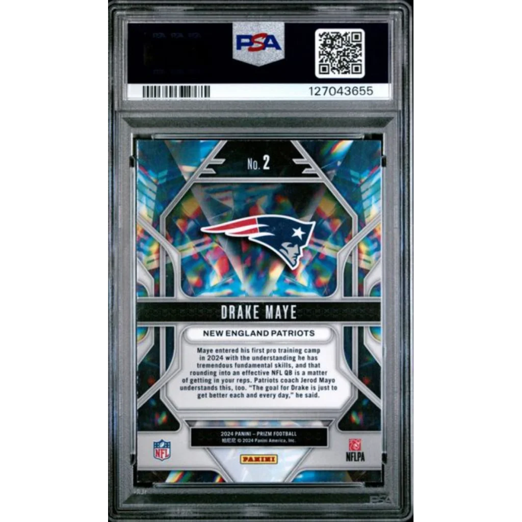 Graded PSA 9 2024 Panini Prizm Drake Maye #2 Prizmatic Rookie RC Patriots Card