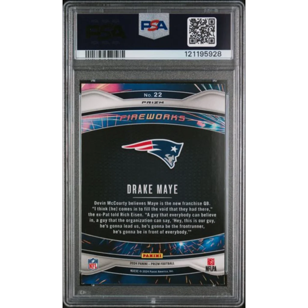 Graded 2024 Panini Prizm Drake Maye #22 Fireworks Green Wave Rookie RC Football Card PSA 10 Gem Mint | PSA 10 Gem Mint Graded Rookie Card | vintageantiquesgifts.com