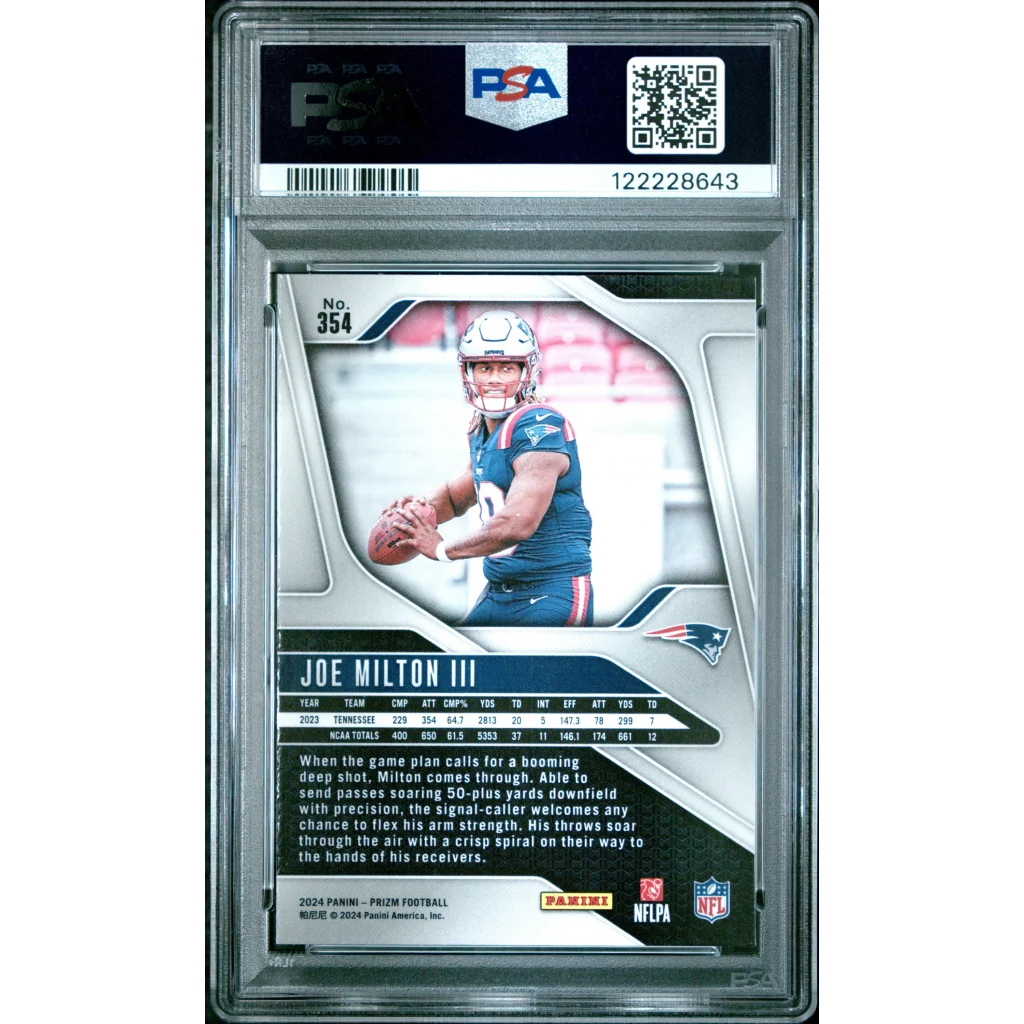 Graded 2024 Panini Prizm Joe Milton III #354 Rookie RC PSA 7 Patriots Card