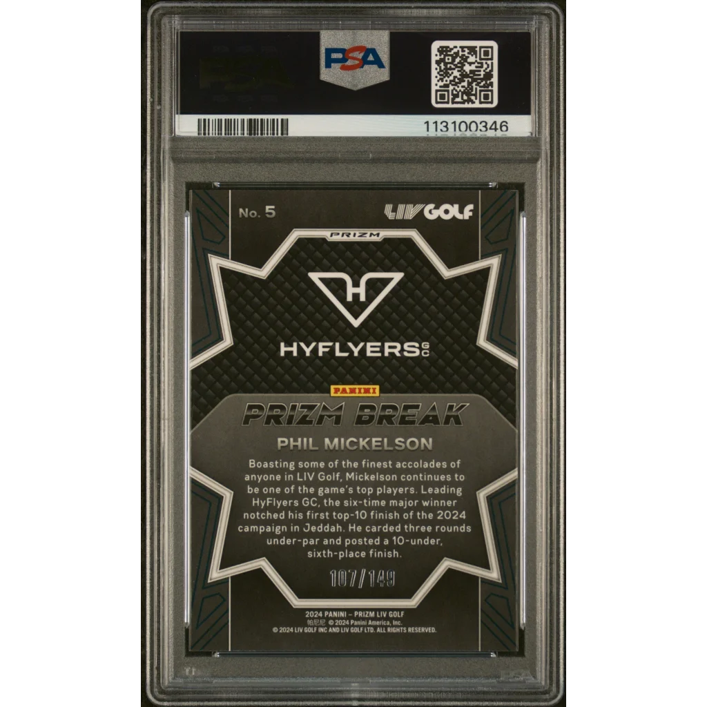 PSA graded Phil Mickelson Red Prizm Panini LIV Golf trading card image