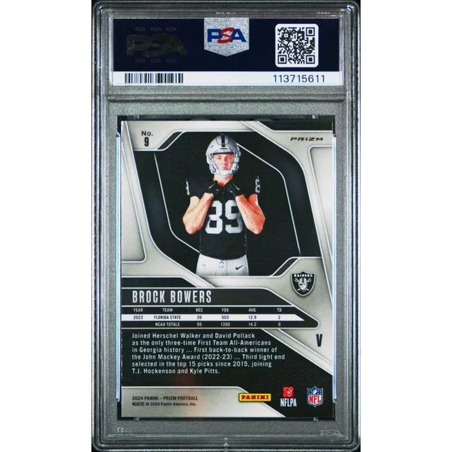 Graded 2024 Panini Prizm Rookie Variation Brock Bowers #9 Rookie RC Football Card PSA 10 Gem Mint