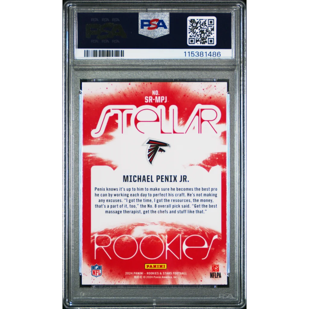 Graded 2024 Panini Rookies & Stars Michael Penix Jr #SRMPJ Stellar Rookies Red Plaid Rookie RC Football Card PSA 10 Gem Mint