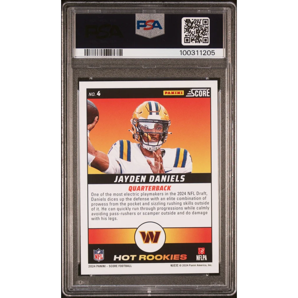 PSA graded Jayden Daniels Hot Rookies football rookie card on display