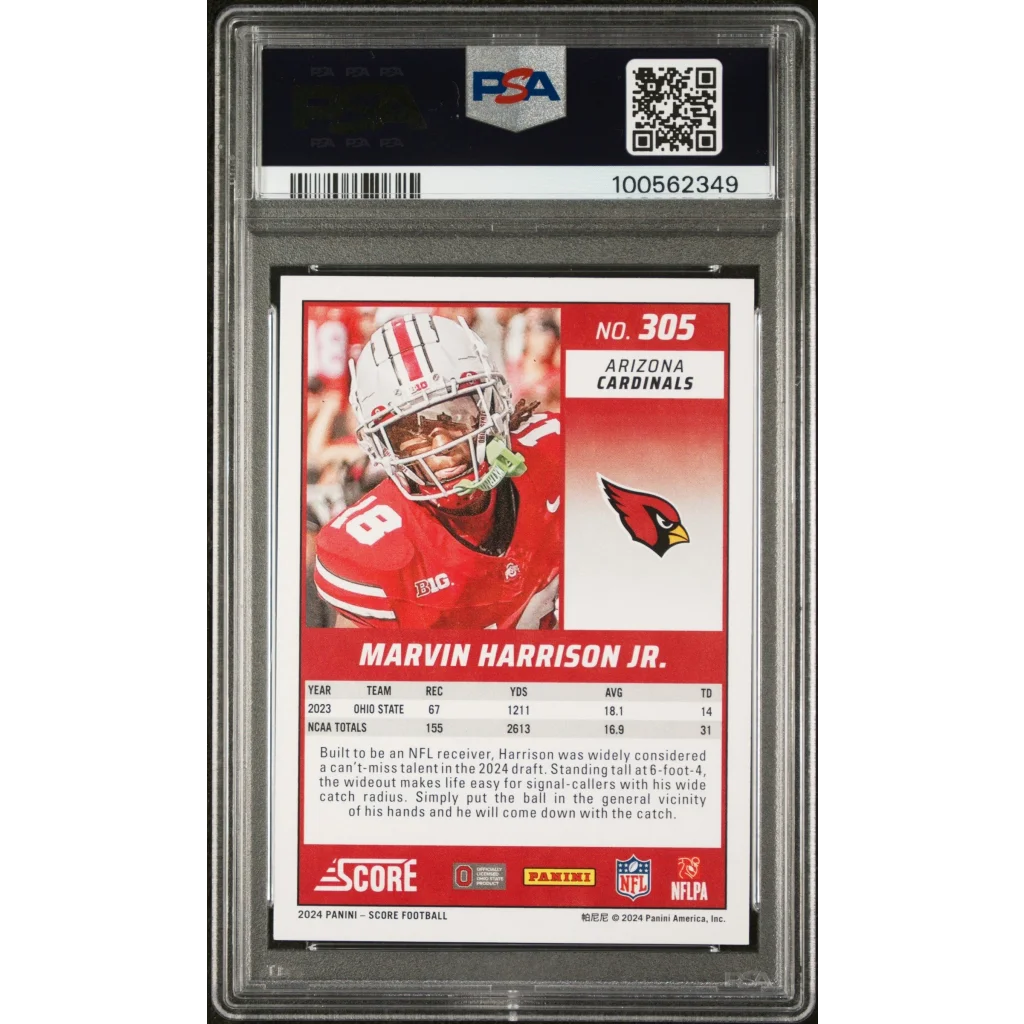 Graded PSA 10 2024 Panini Score Marvin Harrison Jr #305 Rookie RC Card