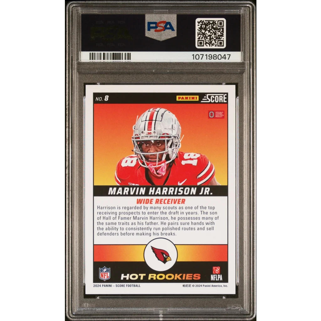 Graded 2024 Panini Score Marvin Harrison Jr #8 Hot Rookies Rookie RC Football Card PSA 10 Gem Mint | PSA 10 Gem Mint Graded Rookie Card | vintageantiquesgifts.com
