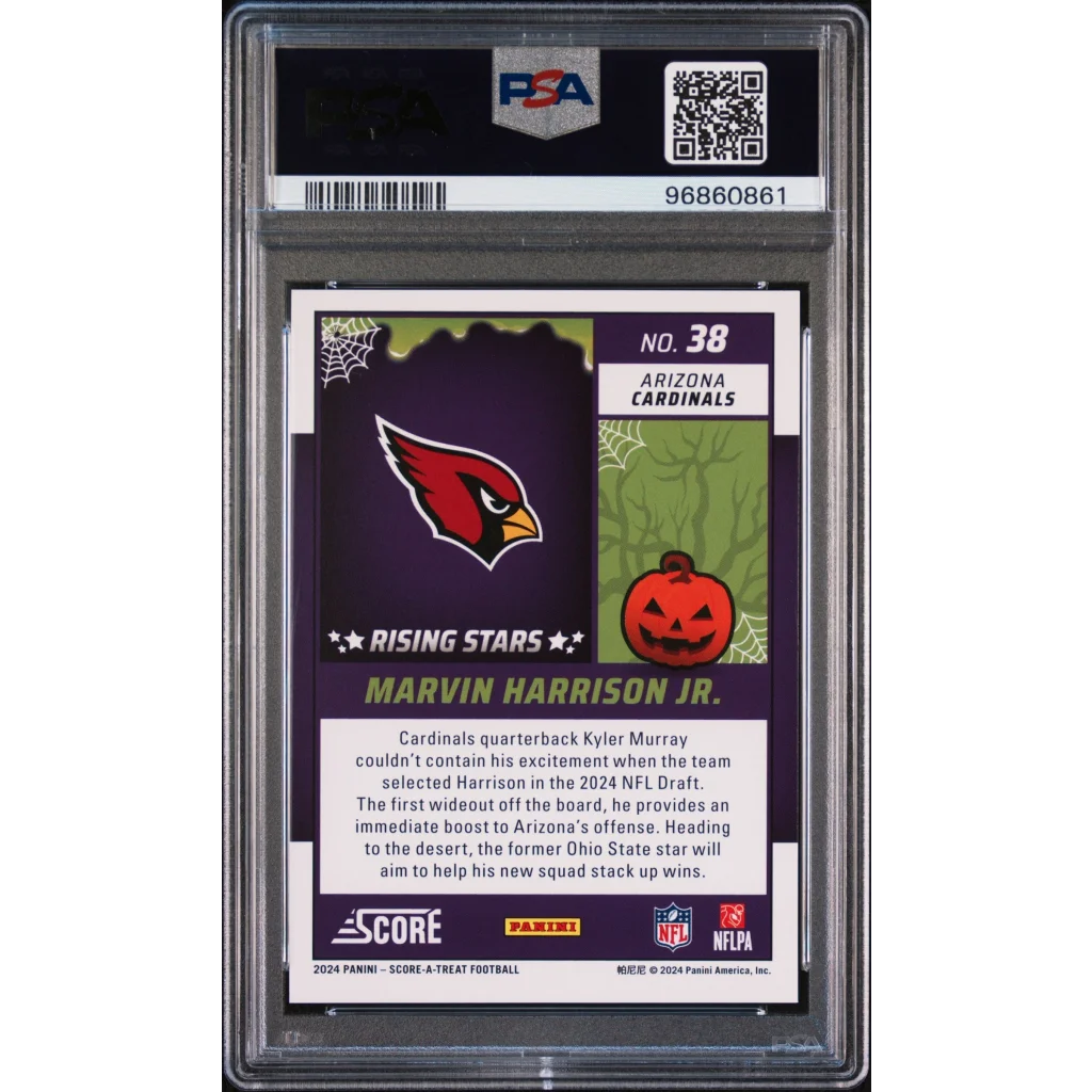 Graded 2024 Panini Score-A-Treat Marvin Harrison Jr #38 Rising Stars Pumpkin Rookie RC Football Card PSA 10 Gem Mint | PSA 10 Gem Mint Graded Rookie Card | vintageantiquesgifts.com