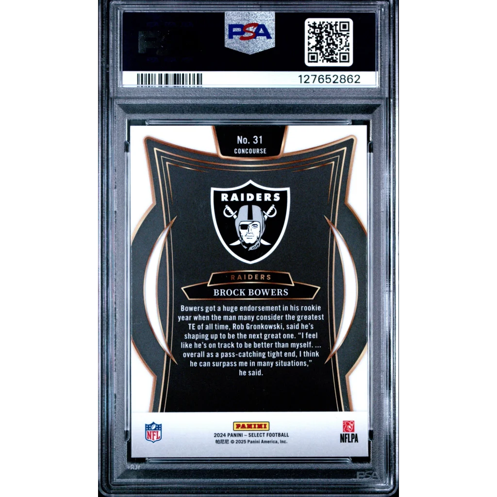 Graded 2024 Panini Select Brock Bowers #31 Rookie RC Football Card PSA 10 Gem Mint | PSA 10 Gem Mint Graded Rookie Card | vintageantiquesgifts.com