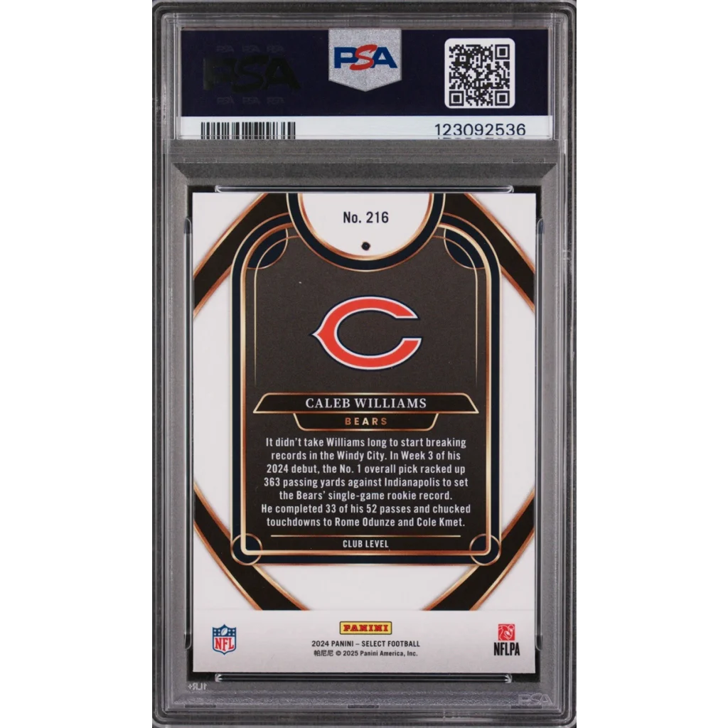 Graded PSA 10 2024 Panini Select Caleb Williams Bears Rookie Card in Slab
