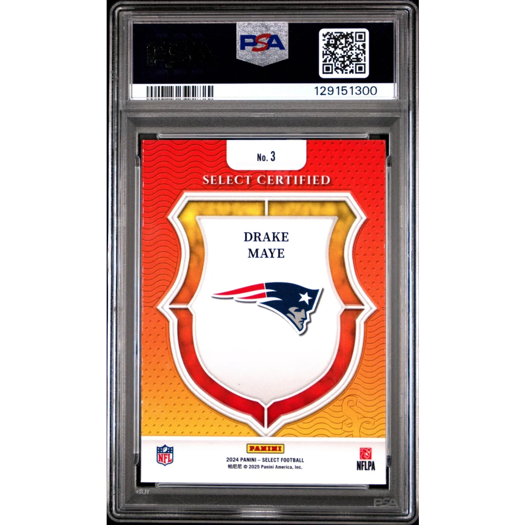 Graded 2024 Panini Select Drake Maye #3 Select Certified Rookie RC Football Card PSA 10 Gem Mint