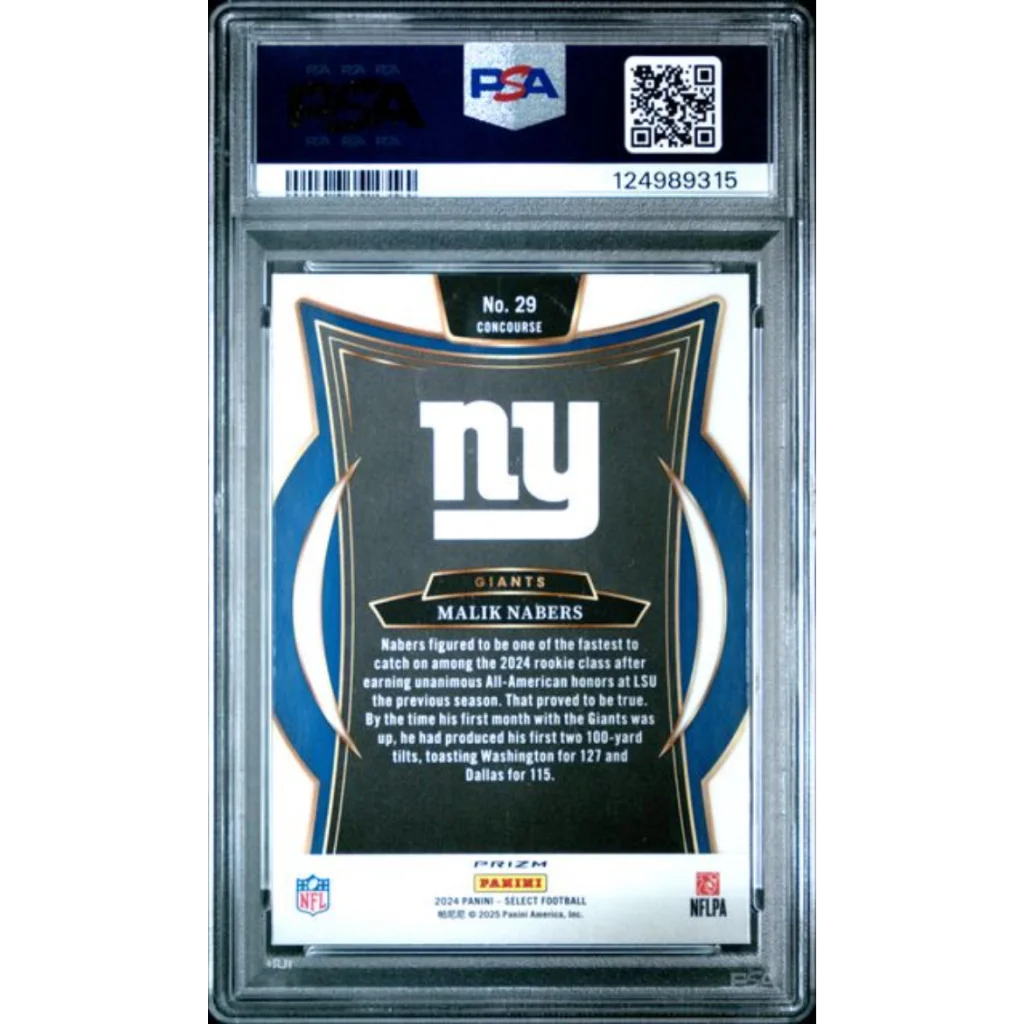Graded PSA 10 2024 Panini Select Malik Nabers #29 Rookie RC NY Giants card
