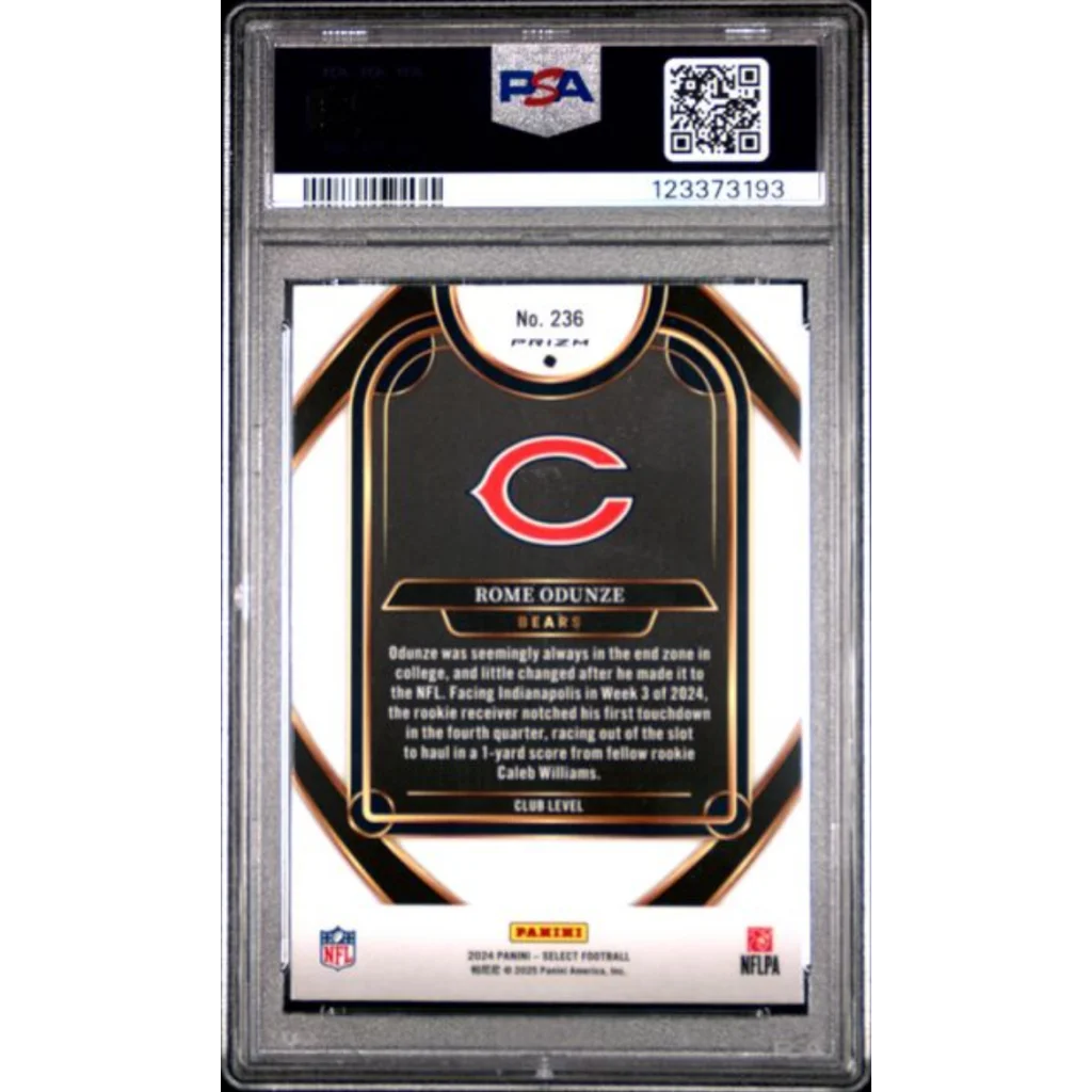 Graded 2024 Panini Select Rome Odunze #236 Silver Prizm Rookie RC Football Card PSA 10 Gem Mint | PSA 10 Gem Mint Graded Rookie Card | vintageantiquesgifts.com
