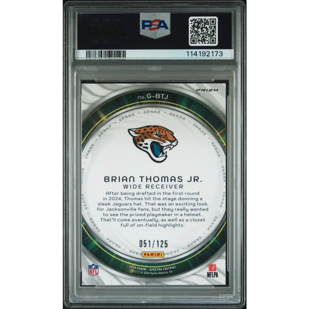 Graded 2024 Panini Spectra Brian Thomas Jr #GBTJ Gamma Rookie RC Football Card PSA 10 Gem Mint | PSA 10 Gem Mint Graded Rookie Card | vintageantiquesgifts.com