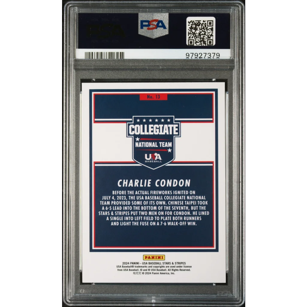 PSA 10 Graded Charlie Condon 2024 Panini Stars & Stripes USA #13 RC Card