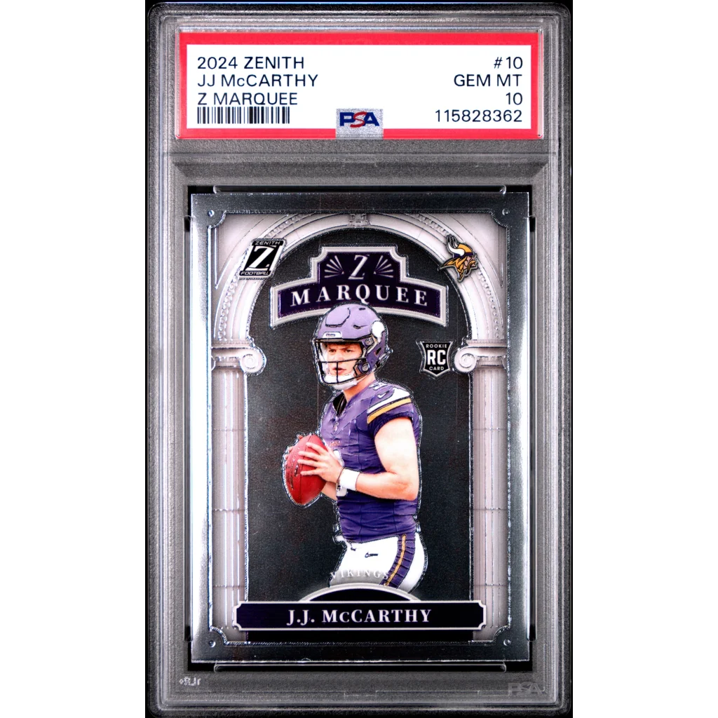 Graded 2024 Panini Zenith JJ McCarthy #10 Z Marquee Rookie RC Football Card PSA 10 Gem Mint | Hall of Fame Sports Memorabilia | vintageantiquesgifts.com