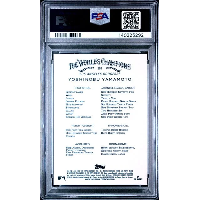 Graded 2024 Topps Allen & Ginter Yoshinobu Yamamoto #201 Chrome Xfractor PSA 10