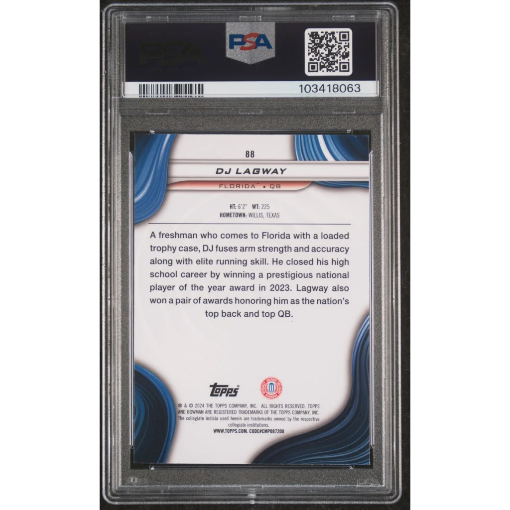 Graded 2024 Topps Bowman Best University DJ Lagway #88 Rookie RC Football Card PSA 10 Gem Mint | PSA 10 Gem Mint Graded Rookie Card | vintageantiquesgifts.com